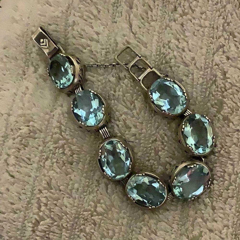 Silpada Sterling Silver and Aqua Glass Bracelet. Fits up to 7” wrist